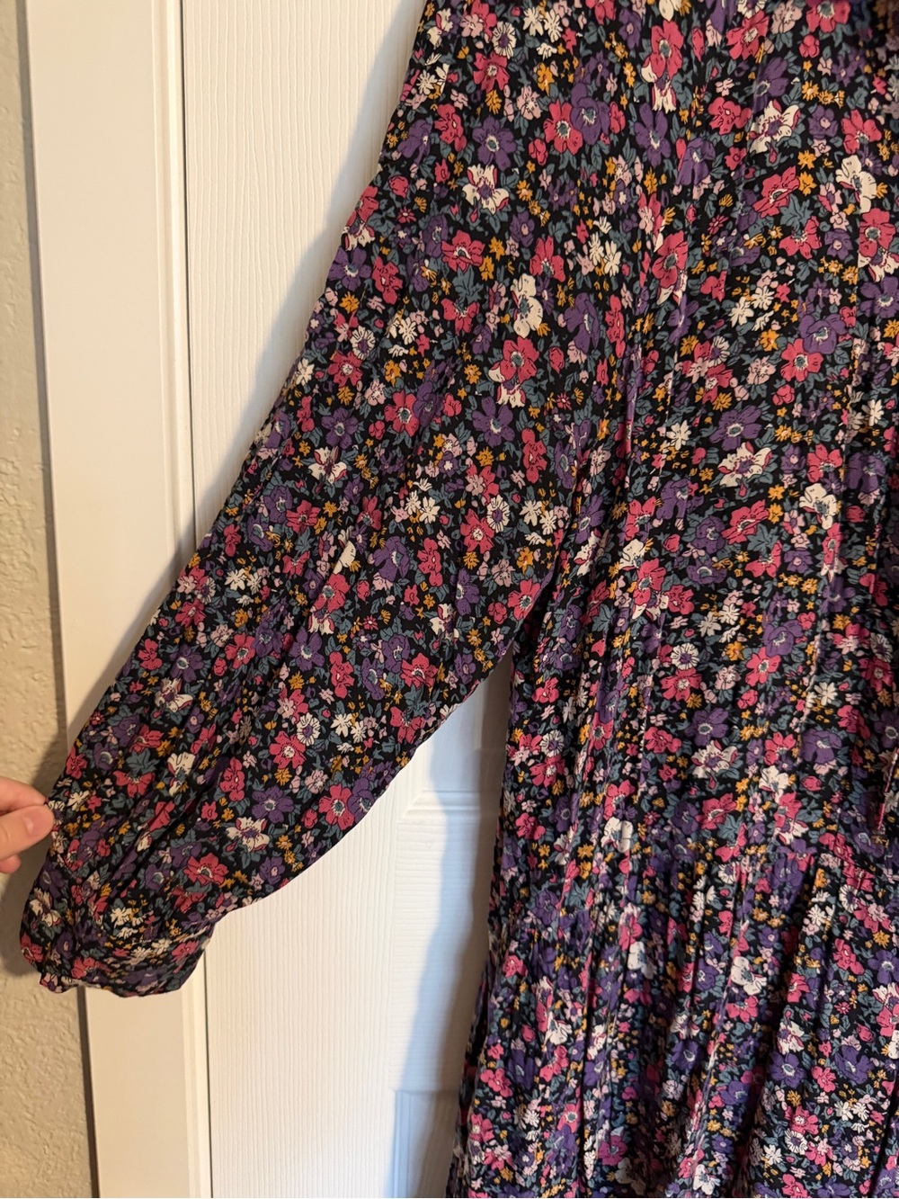 Natural Life Size L Floral Button Front Midi Dress Long Sleeve Boho Cottagecore - Picture 5 of 8